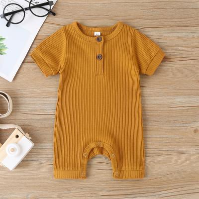 China Hot Selling Cotton Solid Color Summer Shorts Cotton Sleeve Baby Rompers Unisex Casual Daily Rib Pure Color Overalls for sale