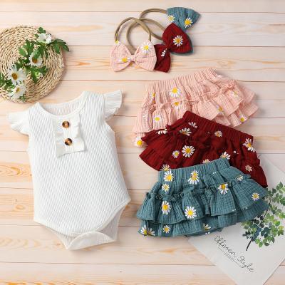 China Anti-Wrinkle Little Girls' Summer Baby Toddler Article Sunflower Pit Fly Sleeve Three-Piece Skirt Suits for sale