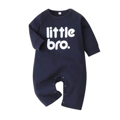 China Plain OEM Backed 100% Cotton Dark Blue Letter Printed Baby Rompers For Boys for sale