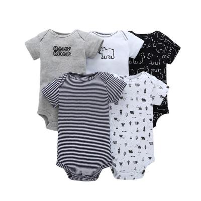 China High Quality Short Sleeeves Cartoon Printed Short Sleeve Snap Button Cotton Knitted Baby Boy RompersBaobao Skin-friendly hayi for sale