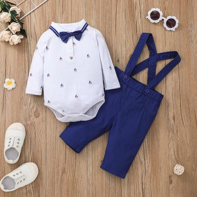 China New 2021 Breathable popular two-piece suits infants lapel ha clothes pants cartoon baby jumpsuits overalls suits for sale