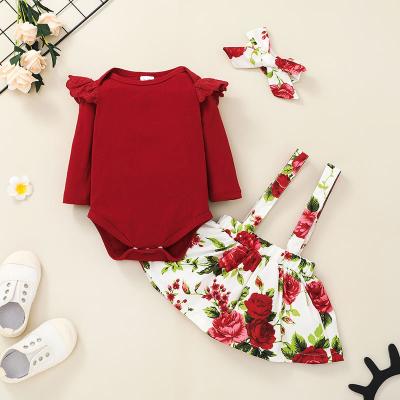 China Europe and the United States newborn baby clothes infant ruffle romper+pants+headband 3 pcs outfits set for sale