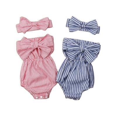 China High quality hot fashionable stripe sleeveless bowknot cotton jumpsuit summer sale RTS baby rise strapless clothes for sale