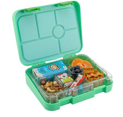 China Traditional Green Bento Lunch Boxes For Children Size 4 Compartments Large School Seal Kid Detachable Bento Box for sale