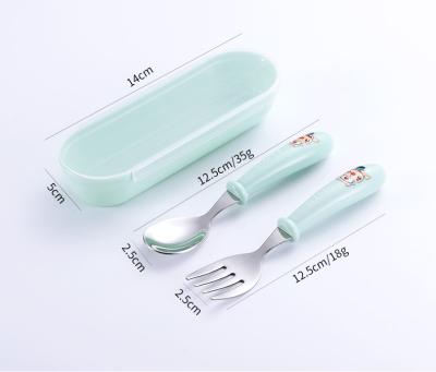 China Cute 304 Stainless Steel PP Sustainable Children's Cartoon Fork Baby Spoon Feeding Fork Handle Durable Health Food Grade Tableware for sale