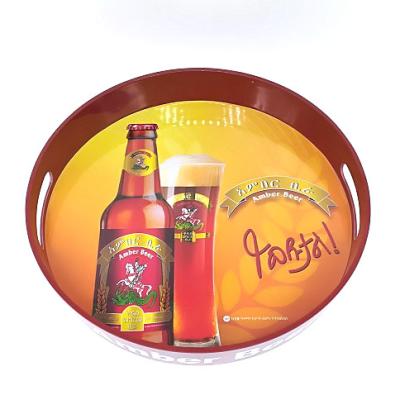 China Mordern Round Unbreakable Food Grade Beer Tray Set Large Size Classic Plastic Melamine Serving Dish Tray for sale