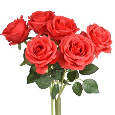 China PP Rose Flowers Artificial Decoration Artificial Flower Branches Artificial Silk Rose Flower for sale