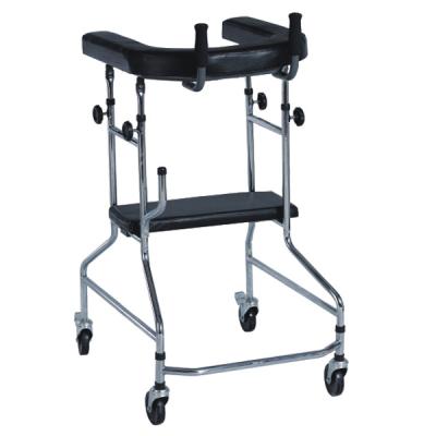 China Auxiliary Portable Walker Walking Aid Folding and Four Adjustable Legs and Wheel Crutch Walking Aid for Eldery and Handicapped for sale