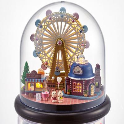 China Miniature Music DIY Dollhouse Turn Music Box DIY Ferris Wheel Happy Doll House Doll House Toys With Furniture Doll Houses for sale