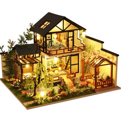 China Toy Chinese DIY Musical Dollhouse Miniature Wooden Antique Style Doll House Building Kit With Furniture Toys For Kids Birthday Gifts for sale