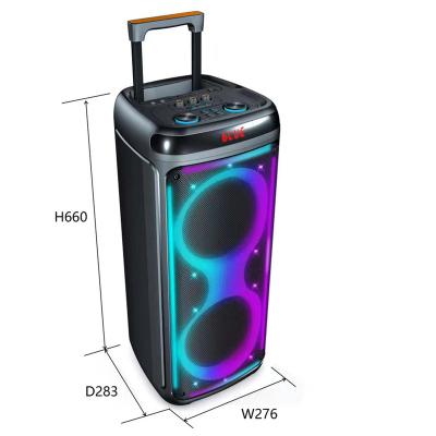 China Wireless Dual 8 Inch 40W Home Karaoke DJ Party Woofer Subwoofer LED Flashing Light Trolley Speakers for sale