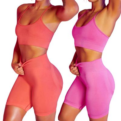 China Wholesale Custom Breathable Sports Bra Tops Solid Color Gym Clothing Fitness Wear Women Yoga Set Seamless Shorts for sale