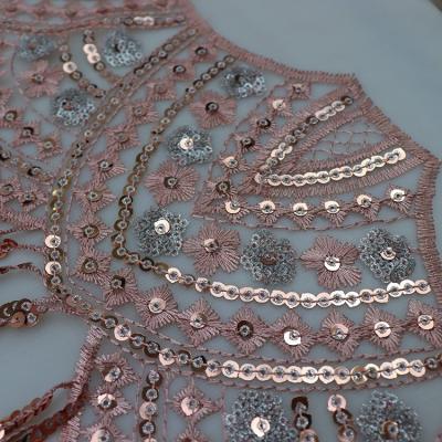 China Fashion Design 3D Lace Mesh Fabric Breathable Embroidered Beaded Sequin For Dresses Wedding Bridal Party for sale