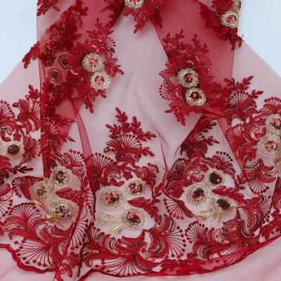 China Shrink-Resistant Lace Fabric Embroidery Fabric With Sequins And Beads For Wedding Dress for sale