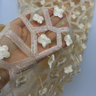 China Beautiful breathable 3D flower even spandex embroidered sequin lace fabric for party wedding dance skirt for sale