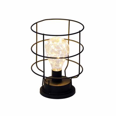 China Indoor Retro Rooms Restaurant Cafe Decoration Style Iron Table Lamp Battery Lights for sale