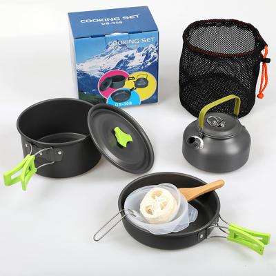 China Friction Resistance/High Temperature Resistance/Portable Camping Cookware Set of 2 or 3 Person Portable Outdoor Pot and Teapot Combo Alumina Hard Pot for sale