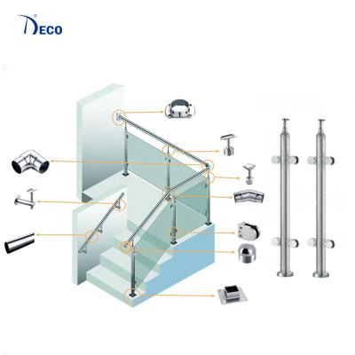 China DECO Hardware Railings And Handrails Stainless Steel Industrial High Quality Glass Stair Railing Fittings for sale