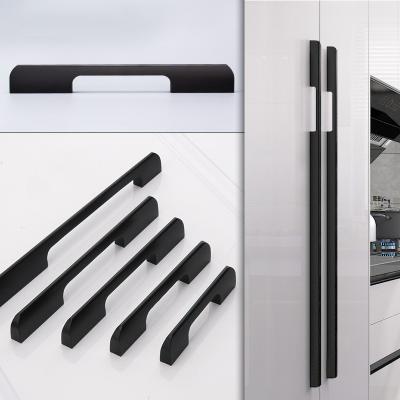 China Custom Modern Furniture Black Aluminum Alloy Metal Wardrobe Drawer Cabinet Handle Pull Handle for sale