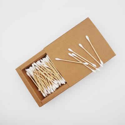 China Eco-Friendly Bamboo+Cotton Blank Wrapping Paper Customizable Box Q Tips Biodegradable Q-Tip Bamboo Cotton Swab Earbuds for sale