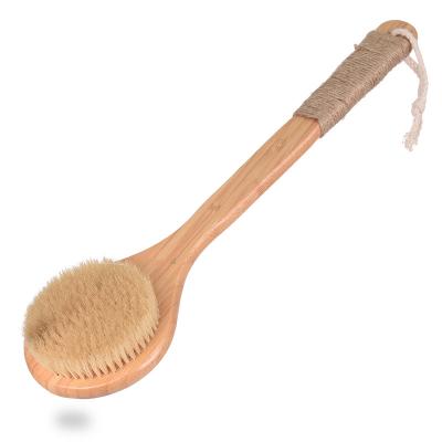 China Long Straight Handle 40cm Handle Round Head Pig Hair Bamboo Body Brush Plastic Free for sale