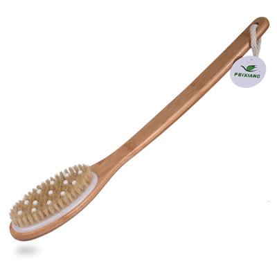 China Body 45cm Handle Bamboo Bent Hair Hog Hair Brush Bath Brush With Massage Design for sale