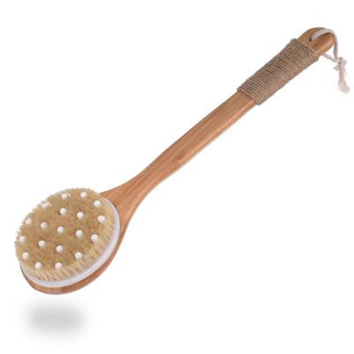 China 40cm Straight Round Head Pig Hair Bamboo Handle Body Brush With Massage Design And Anti-slip Design for sale