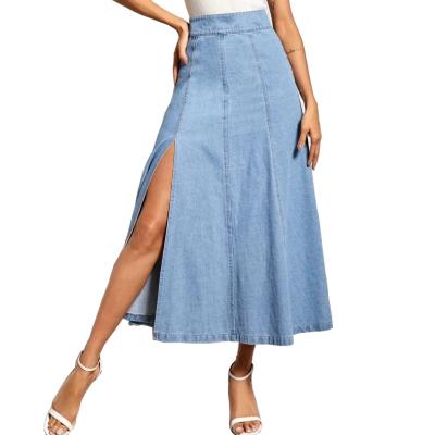 China Plus Size 2020 Fashion Wholesale Custom Leg Split Long Line Flare Jeans Skirt for sale