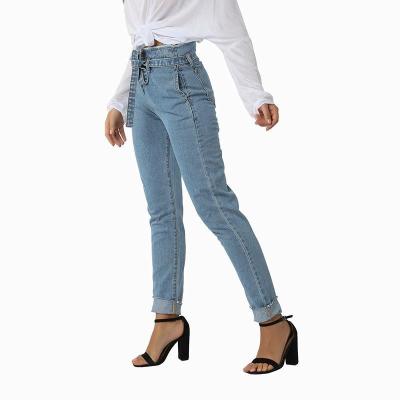 China Factory Wholesale QUICK DRY Clothing Softener Integral Medium Blue Ladies Bandage High Waist Skinny Jeans for sale