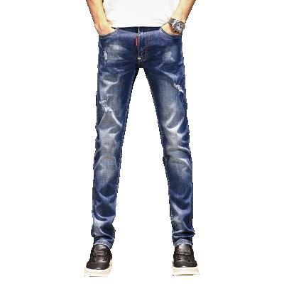 China Best New Color Fade Proof Custom Made Mens High Quality Selling Skinny Jeans With Rips In Blue Wash for sale