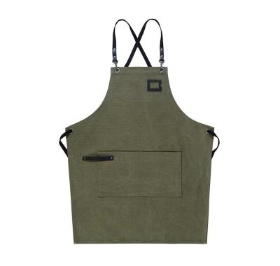 China Custom Logo Chef Barber Salon Uniform Leather Strap Pocket Hairdresser Apron Tidy Up/Multi Canvas Cross Storage MYGO for sale