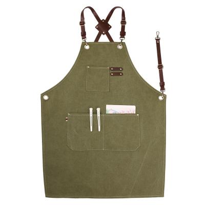 China Multi Cross Logo Coffee Uniform Work Apron Leather Strap Pocket 12OZ Custom Canvas Adjustable Tidy/Storage MYGO for sale