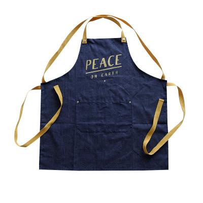 China Custom Sublimation LOGO Thick Denim Cross Unisex Chef Coffee Uniform Work Adjustable Apron Reorder/Storage MYGO For Women Men for sale