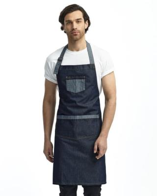 China Cleaning MYGO Customized Pockets Service Adjustable Neck Bib Cotton Denim Apron Restaurant Slim Jean Apron for sale