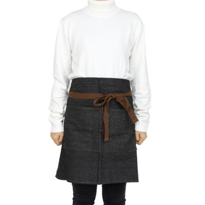 China Long Brown Restaurant Cleaning Jean Apron Front Two Pockets Thin Waitress Denim Apron Cotton Belt Shorts MYGO Half for sale