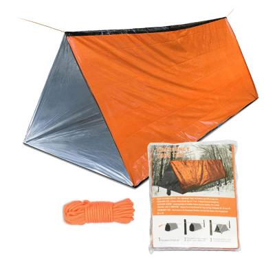 China Waterpoof/Keep Warm And Roll Up/Rising Factory Price OEM Hiking Thermal Mylar PE Mylar All Weather Protection 2-Adults Travel First Aid Emergency Shelter Tent for sale