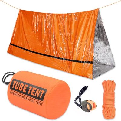 China Outdoor Survival Amazon OEM Hot Selling Ultralight Gear Keep Warm Outdoor Thermal Emergency Foil Mylar Tent For 2 Person Use for sale