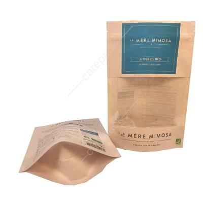 China Recyclable Resealable Brown Kraft Bag Stand Up Pouches Bags Custom Bolsas Kraft Ziplock Pouch Bolsa De Papel Kraft With Window for sale