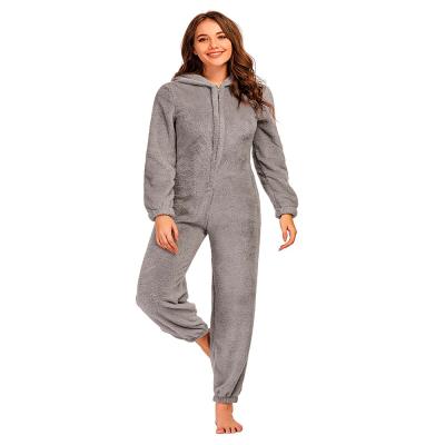 China Warmer Sleepwear Plush Fleece Sleepwear Autumn Winter Female Long Sleeve Hoodies Nightgowns One Piece Breathable Velvet Pajamas Overalls for sale