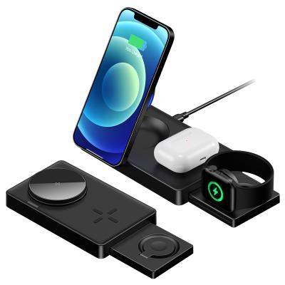 China New Devices Folding Radio Qi-enabled Charging Stand 3 in 1 Wireless Charger for iPhone 12 13 Apple Watch AirPods Cell Phones for sale