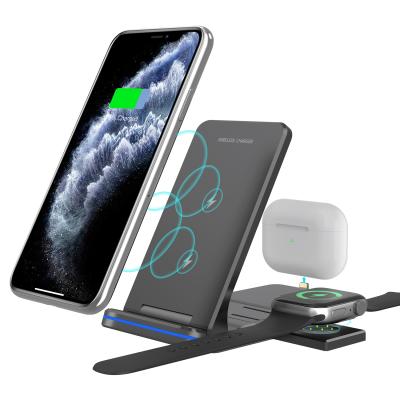 China Smart Watch patent foldable charging stand up 3 in 1 wireless charger for Apple and Android smart devices. Qi, CE, FCC certificated. for sale