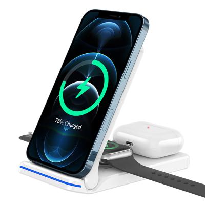 China Smart Watch Amazon Hot Selling Model: 3-in-1 Foldable Wireless Charger for iPhone 12/Samsung galaxy, iwatch, airpods. for sale