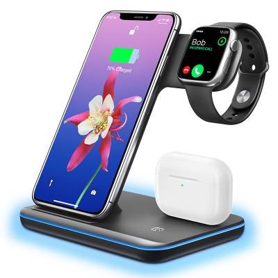 China Smart Watch Trending Products 2021 3 in 1Wireless Charger Stand Lamp Light Charging Station 10w 15w Lamp for sale