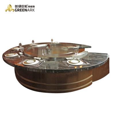 China Barbecue Outdoor Electric Tube Stainless Steel Movable Steamer Down Exhaust Movable Teppanyaki Grill Table for sale