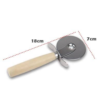 China Hot Selling Stocked Customized Stainless Steel Pizza Pie Knife Safe Wheel Pizza Cutter With Wooden Handle for sale