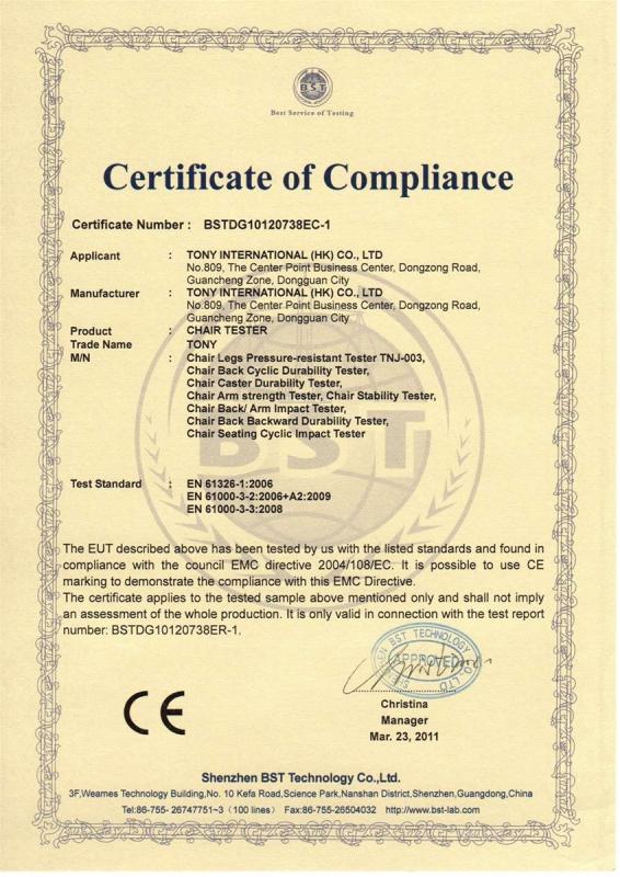 CE Certificate - Dongguan Hust Tony Instruments Co.,Ltd.