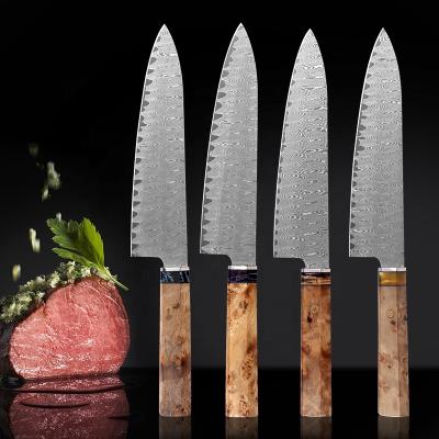 China Viable 8 Inch Handle Kitchen Knife Damascus Steel Chef Knife Japanese Dmascus Professional Wooden Knife for sale