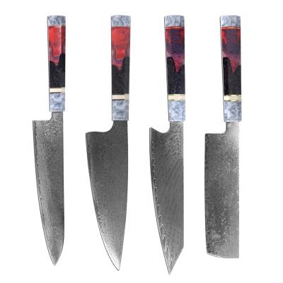 China Viable Ready To Ship 67 Layers Resin Kitchen Knife Damascus Professional Chef Knife Aluminum Handle for sale