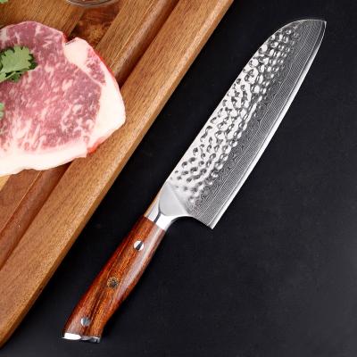 China Viable Professional Chef's Knife Damascus Steel Multi Use 7 Inch Kitchen Knife Hand Hammered Stainless Knife for sale