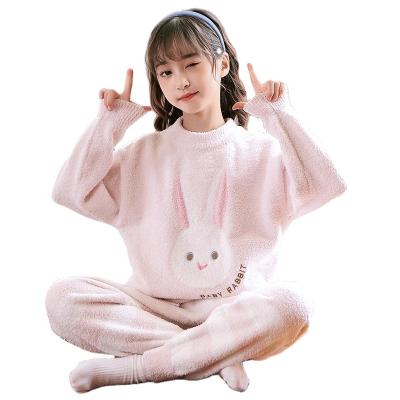 China 2021 Thermal Kids Cartoon Pajamas Girls Winter Thickened Flannel Homewear Set for sale